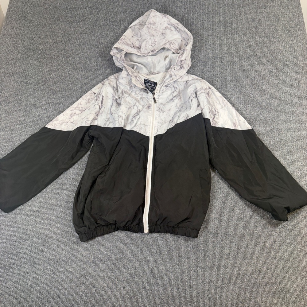 Athletex Performance Windbreaker Jacket Marble Print Colorblock Black White L